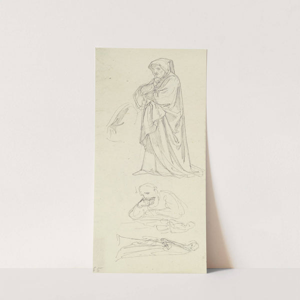 Verschiedene Ansichten eines Mönchs, zuoberst Schweigen gebietend den rechten Zeigefinger auf die Lippen legend by Gustav Heinrich Naecke