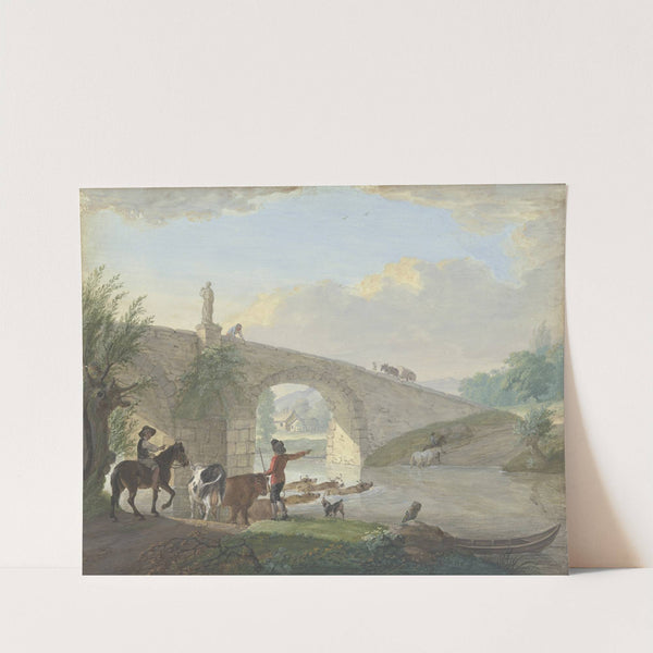 Viehherde mit zwei Hirten, bei einer Steinbrücke durch das Wasser schwimmend by Johann Georg Pforr