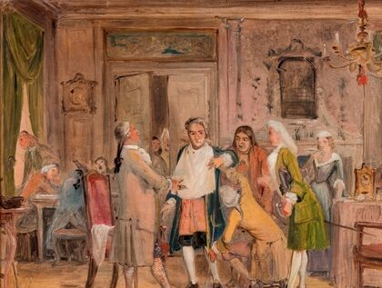 Vielgeschreyâs hardships, scene from L. Holbergâs ‘Den stundeslÃ¸se,’ Act 1, Scene 6 (sketch)