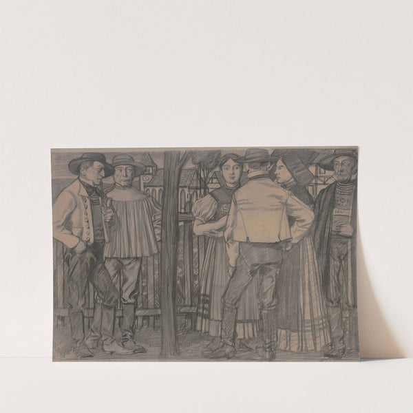 Vier Bauern und zwei Bäuerinnen im Gespräch by Fritz Boehle