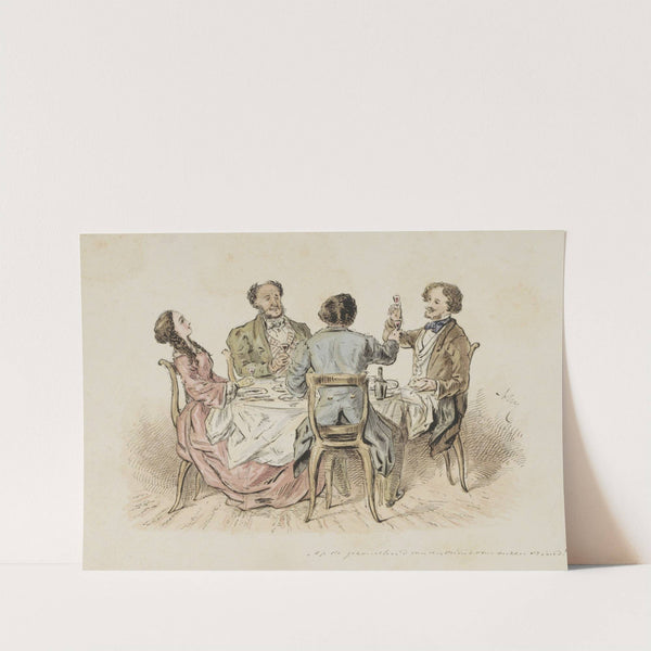 Vier figuren die een toost uitbrengen aan een tafel by Alexander Ver Huell