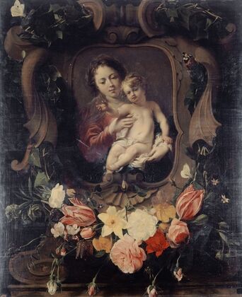 Vierge Ã  l’enfant dans une couronne de fleurs