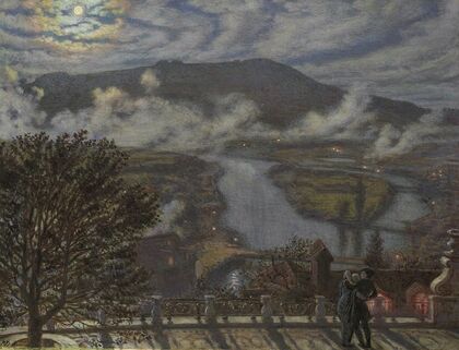 View from a Terrace of a River Landscape at Night