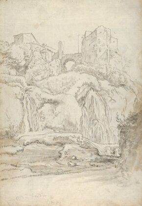 View of a Bridge and Waterfalls in Tivoli