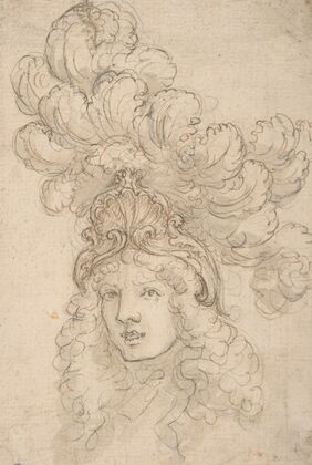 View of a Design for a Headpiece Decorated with a Shell and Large Plume — size preview