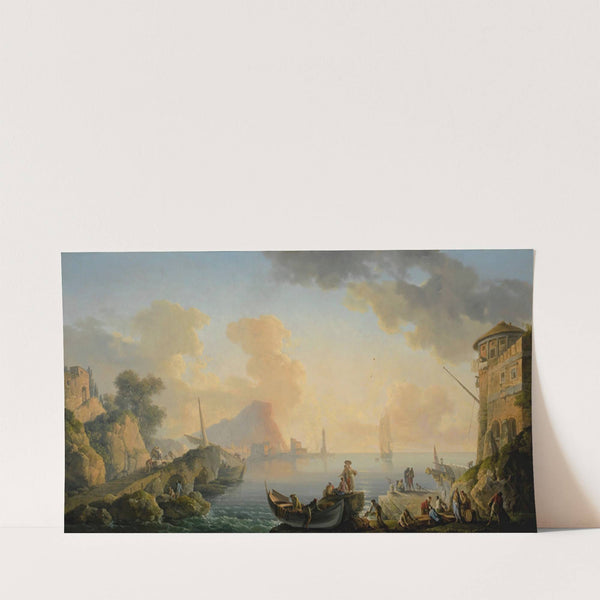 View Of A Harbor At Dawn, With Fishermen Along The Port In The Foreground (1754) by Carlo Bonavia