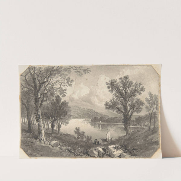 View of a lake or river with a sailboat by David Octavius Hill