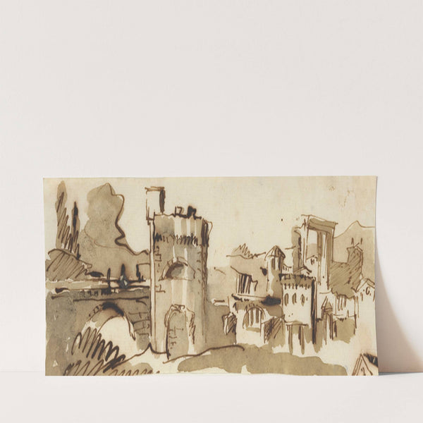 View of a Town with a Fortified Bridge (ca. 1757–59) by Giovanni Battista Tiepolo
