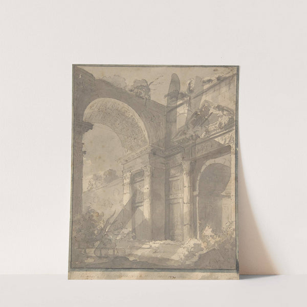 View of Ancient Roman Ruins, an Arch and a Triangular-Pedimented Doorway by Filippo Mochi