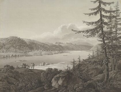 View of Bad Schandau at the River Elbe with the Winterberg
