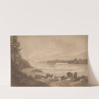 View of Niagara Falls with the Falls in the Background, Right, and Landscape with Houses in the Foreground by Isaac Weld