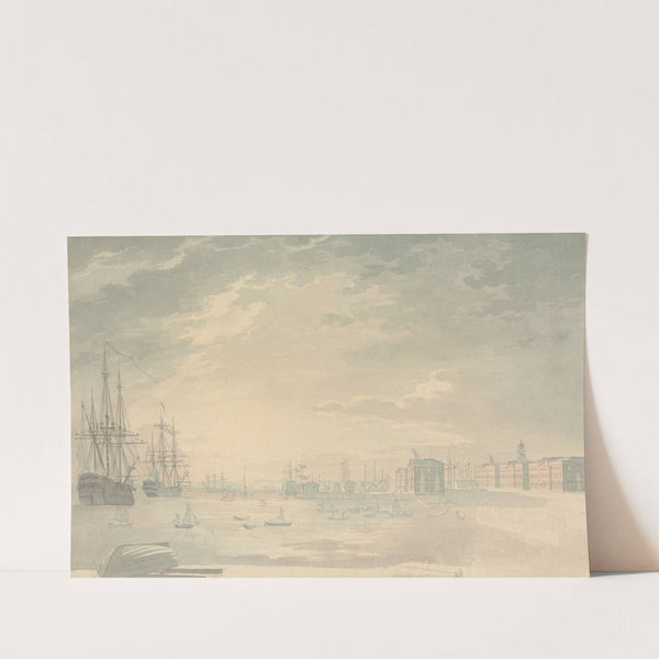 View of Portsmouth Harbor with Shipping, Showing Buildings on Shore by George Bulteel Fisher