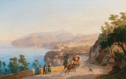 View of Sorrento, with a family outing in the foreground