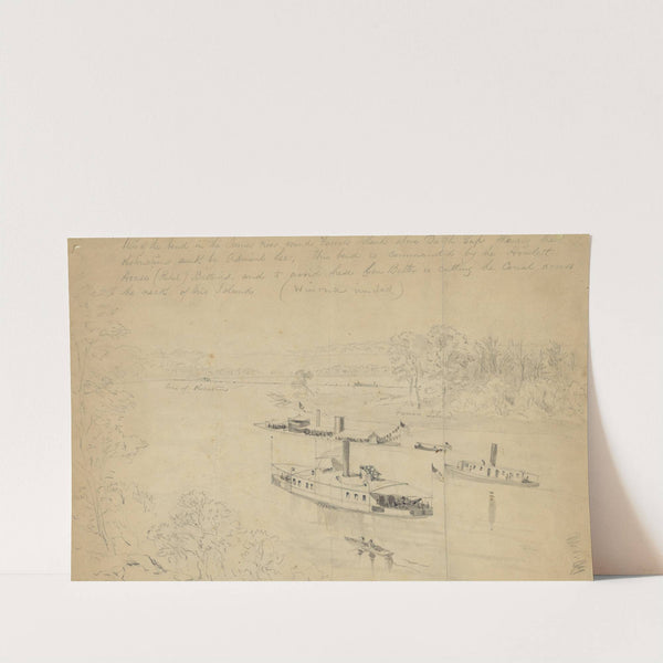 View of the bend in the James river round Farrars Island above Dutch Gap showing the obstructions sunk by Admiral Lee by Alfred Rudolph Waud