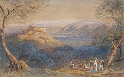 View of the Castello Caetani and the hill-town of Sermoneta, Lazio, Italy