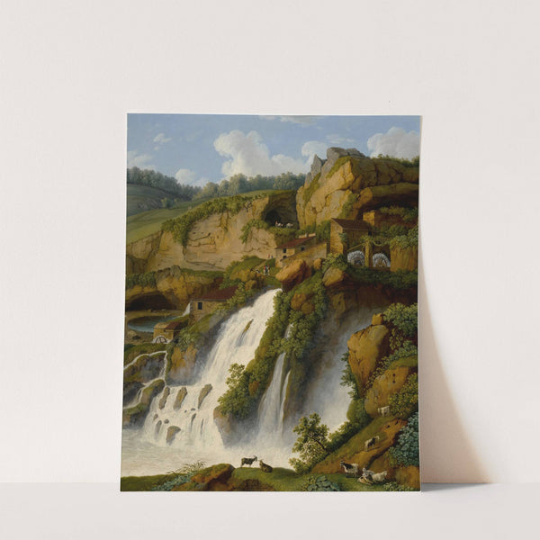 View of the Waterfall at Anitrella with Goats grazing nearby by Jakob Philipp Hackert
