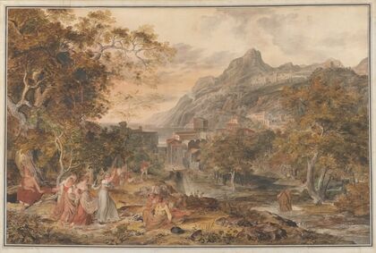 View of Vietri with Young Country Women Dancing for Shepherds in the Foreground