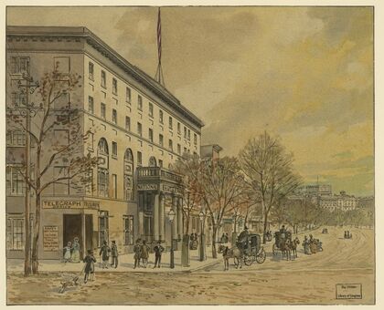 View of Washington looking down Pennsylvania Ave. toward unfinished Capitol. National Hotel on left, no. 1