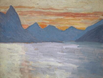 View on the Lake of Lugano toward the Mountains of Porlezza before Sunrise