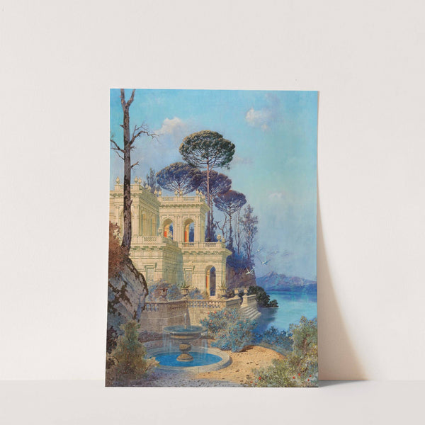Villa, a Fountain by the Lake in the foreground by Ferdinand Knab