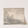 Village on an estuary, with a rowing boat on the shore by Pieter de Molijn