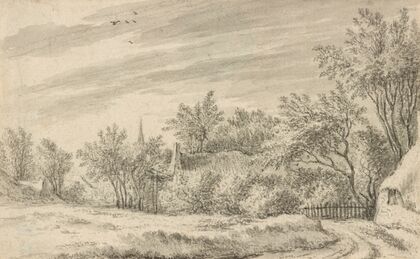 Village Path with Church Spire in the Distance
