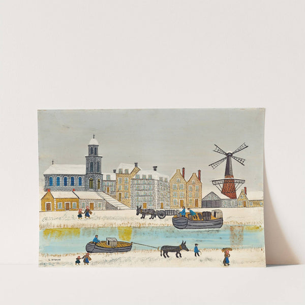 Ville au moulin près du canal en hiver by Louis Vivin