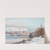 Vinterlandskab med morgenlys over bjergsø, i baggrunden udsigt til Alperne by Anders Andersen-Lundby