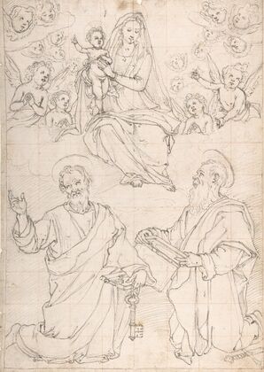 Virgin and Child Appearing in a Glory of Angels to Saint Peter and Saint Paul