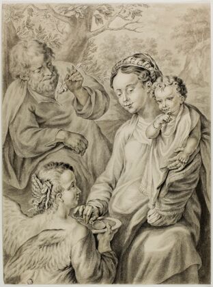Virgin Feeding Porridge to the Christ Child, with Saint Joseph and Kneeling Angel