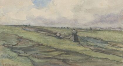 Vissersvrouwen die visnetten herstellen (1872 - 1944)