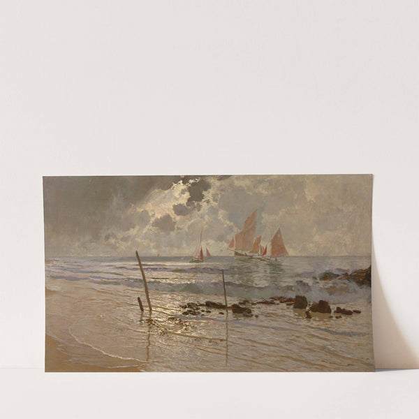 Voiliers dans la Manche ; ‘Eclaircie près de Carolles’ by Amédée-Julien Marcel-Clément