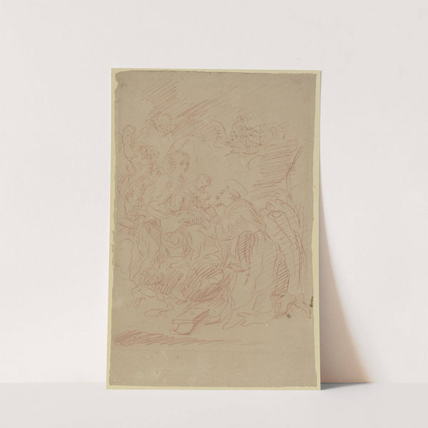 Vor der von Engeln umgebenen Madonna kniet rechts ein heiliger Mönch by Nikolaus Gottfried Stuber