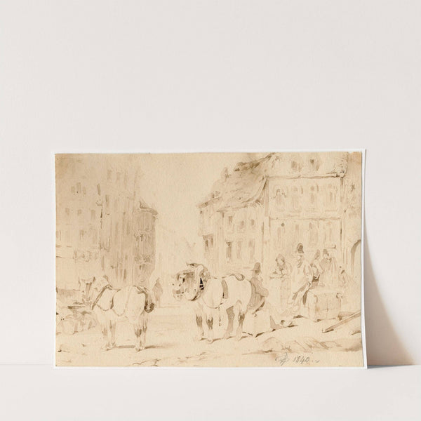 Vrachtpaarden op een Duits marktplein by Pieter van Loon