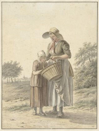Vrouw en meisje op een landweg