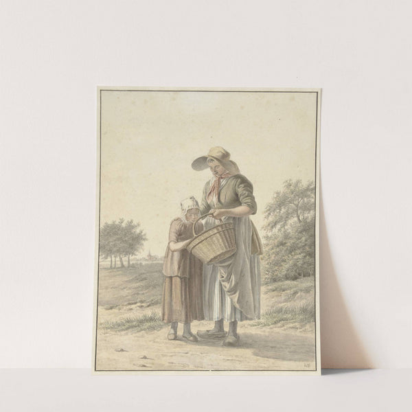 Vrouw en meisje op een landweg by Johan Christiaan Willem Safft