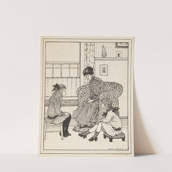 Vrouw en twee meisjes in een interieur by Nelly Spoor