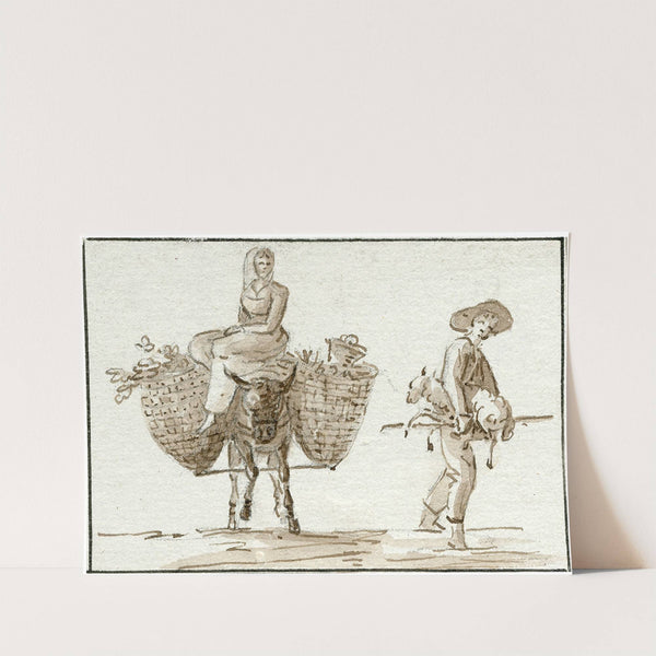 Vrouw op een ezel, herder met schaap by Otto Howen