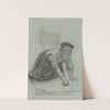 Vrouw op haar knieën, bezig met schoonmaken by August Allebé