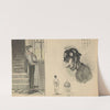 Vrouw voor een huis en drie voorstellingen van een politieagent (1893 - 1928) by Ernst Maximilian Büttinghausen