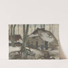 Vrouw voor een huis in een besneeuwd bos by Willem Witsen