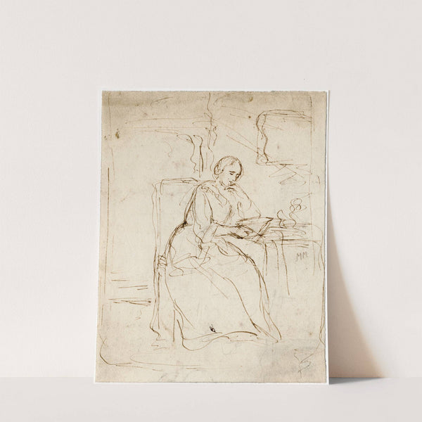 Vrouw zit te lezen aan tafel by Matthijs Maris