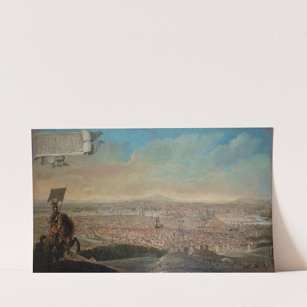Vue cavalière de Paris avec le portrait équestre de Pépin des Essarts (1645)