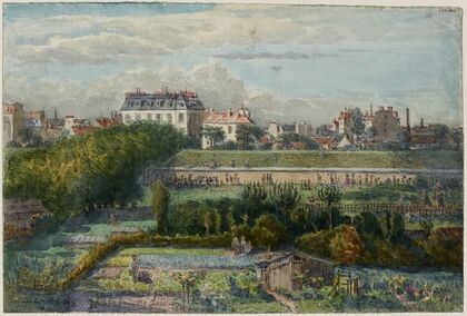 Vue de la porte de Montrouge et des jardins, prise de la rue Lakanal au Grand-Montrouge