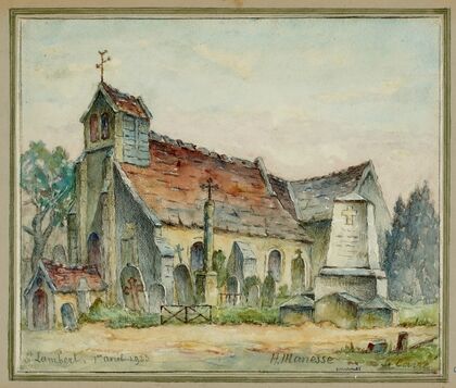 Vue de l’église et du cimetière de Saint Laurent où furent enfouis les restes des religieuses et solitaires de Port-Roya (1923)