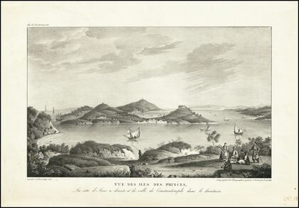 Vue des Iles des Princes, La cote d’Asie a droite et la ville de Constantinople dans le lointain (1819)