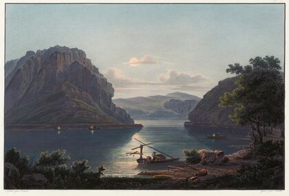 Vue des rochers de Lourley et de la pêche des saumons