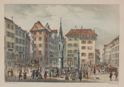 Vue du marché aux poissons à Basle (1915-1945)