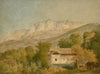 Vue d’une ferme et du massif des MÃ©mises, prise depuis St.-Paul-en-Chablais ou Maxilly