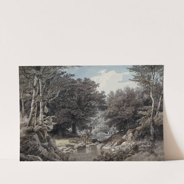 Waldinneres mit Hirschen am Wasser by Johann Wilhelm Schirmer